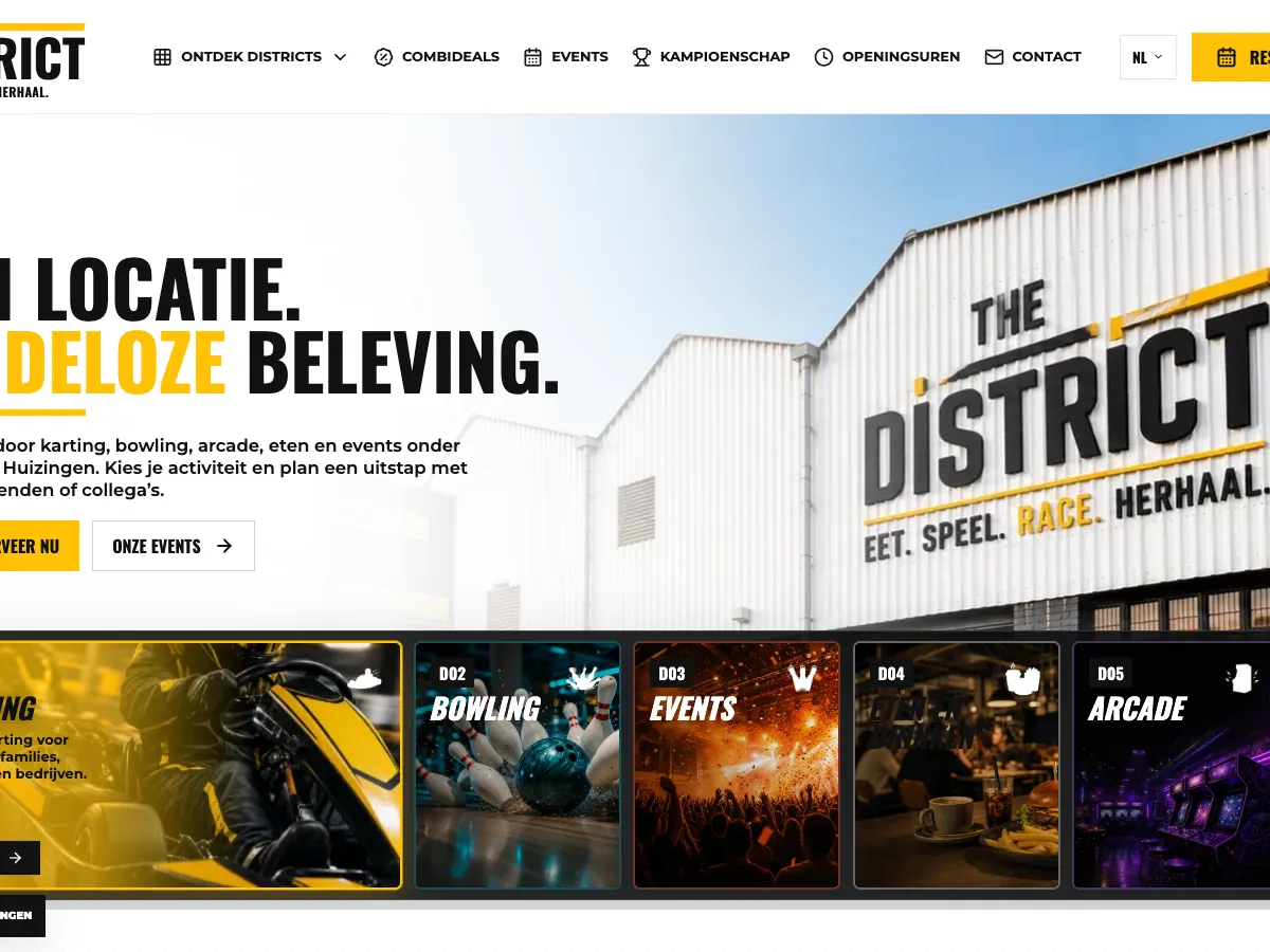 De website van The District in desktopweergave