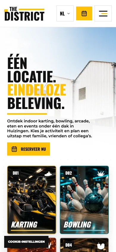 Website van The District — mobiele weergave