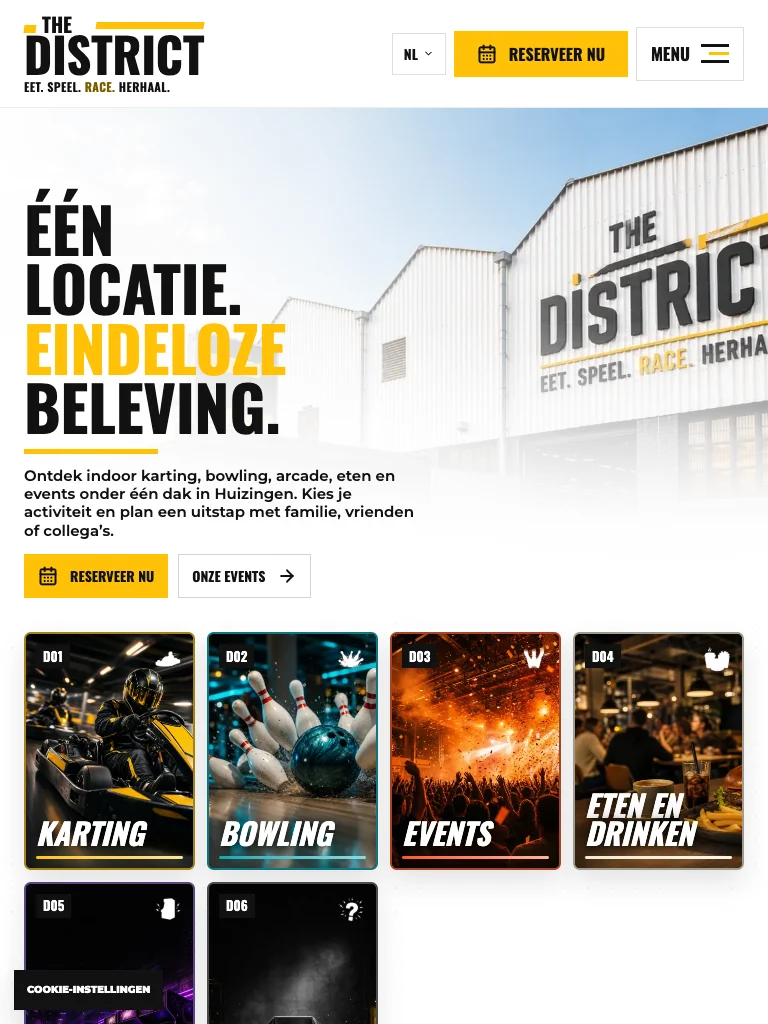 Website van The District — tabletweergave